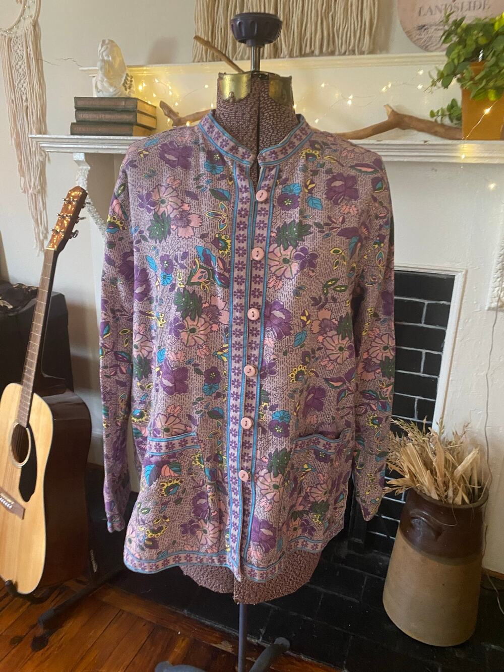 Tudor Court Purple Floral Button Up Lightweight Unlined Jacket Size L